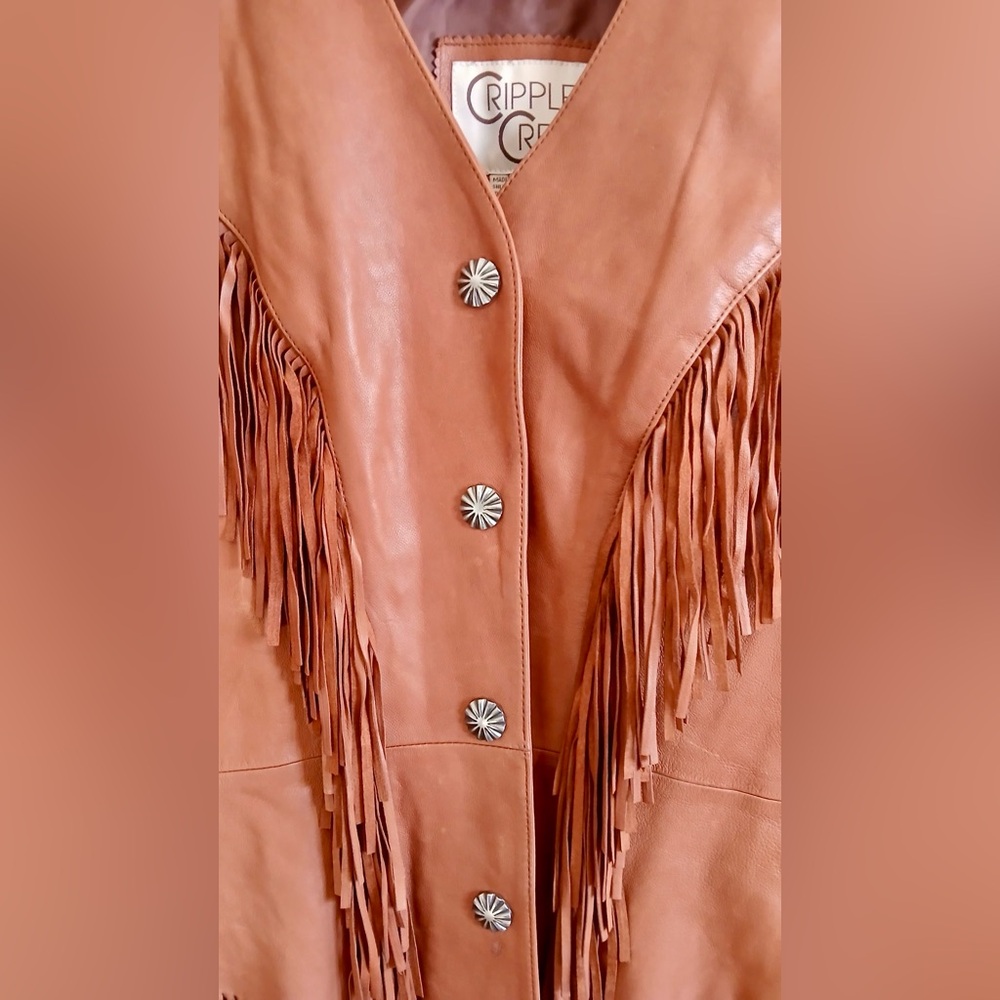 Cripple Creek Brown Genuine Leather Fringe Jacket Women’s Size S - Picture 3 of 7